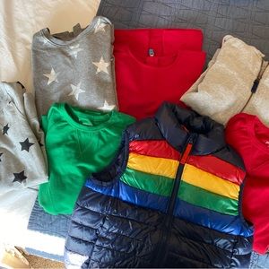 Girls (Primary Brand) tops bundle size 10. Vest, zip hoodie, dress, 4 crew necks
